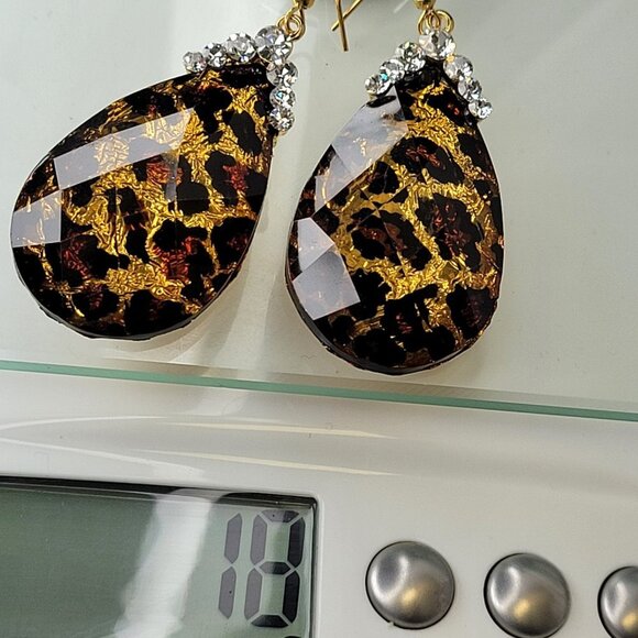 Leopard Pattern Glitter Oval Fish Hook Earrings - Picture 12 of 12